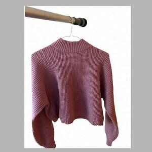 Hollister Soft Crochet Knit Mock Neck Cropped Sweater